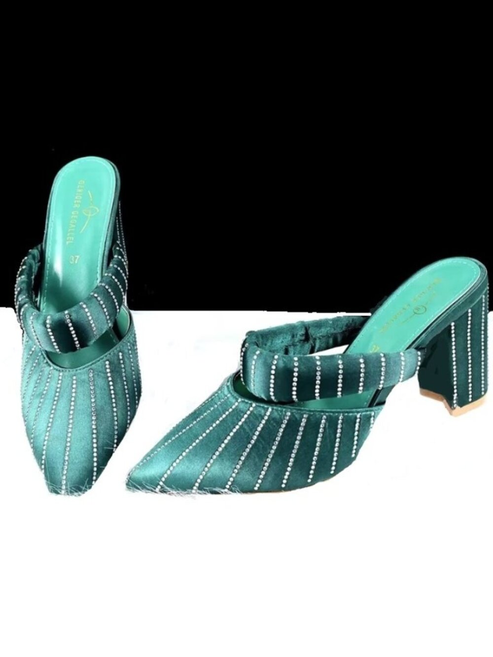 Emerald Green Rhinestone Mules Heels